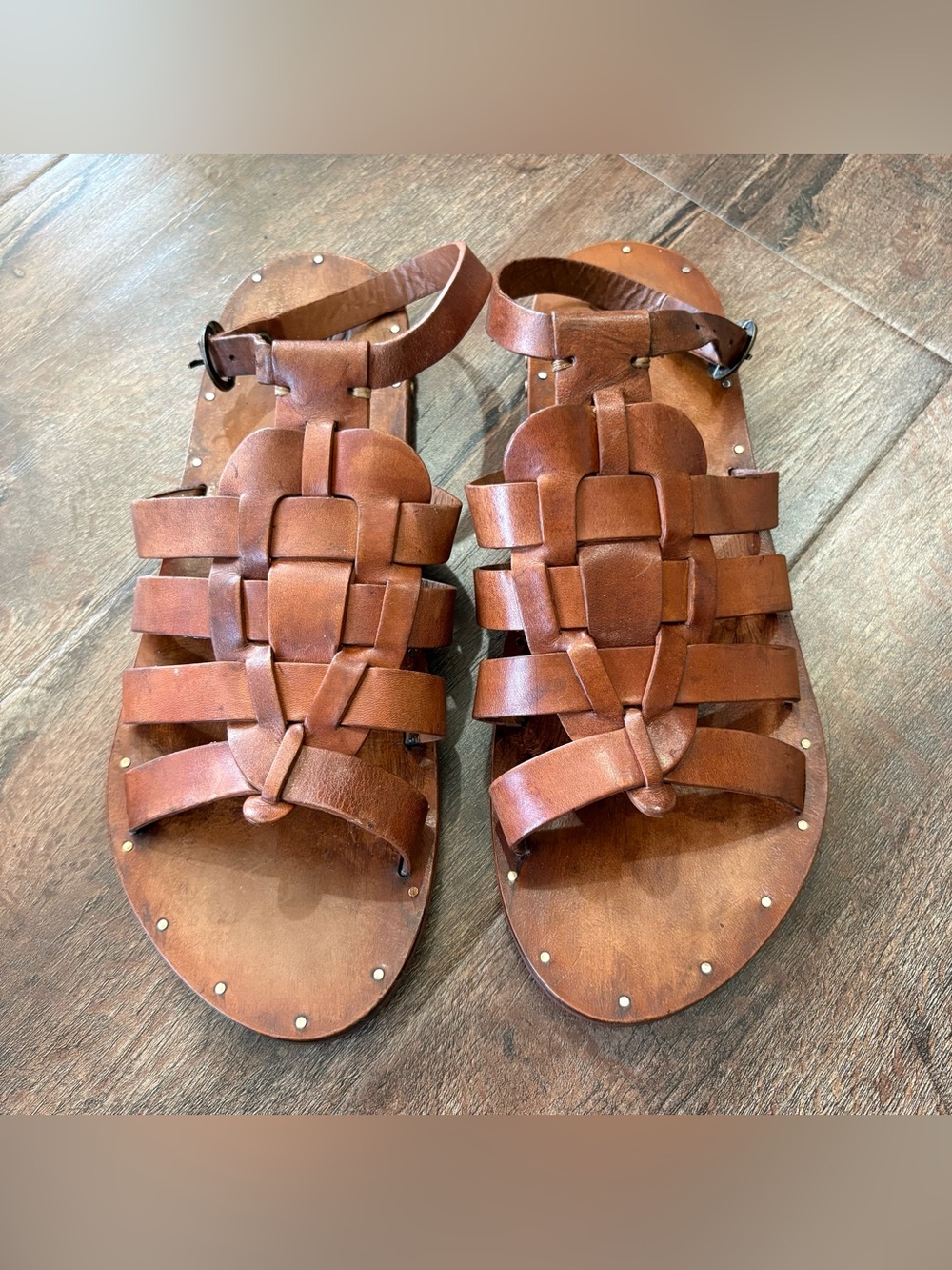 beek Brown Woven Leather Gladiator Sandals